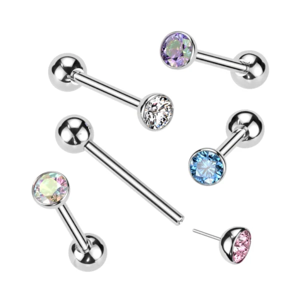 Bezel Set CZ Barbell