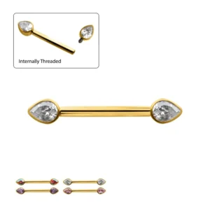 Bezel Set Teardrop Gem Barbell
